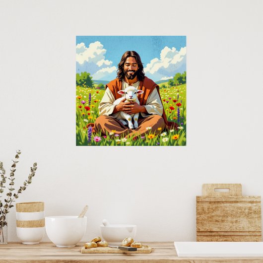 Jesus holding a Lamb | Religious Easter Poster (Küche)