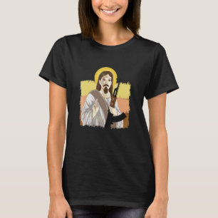 Jesus Holding Ak 47 Gun Metal Gefährlich Ak 47 T-Shirt