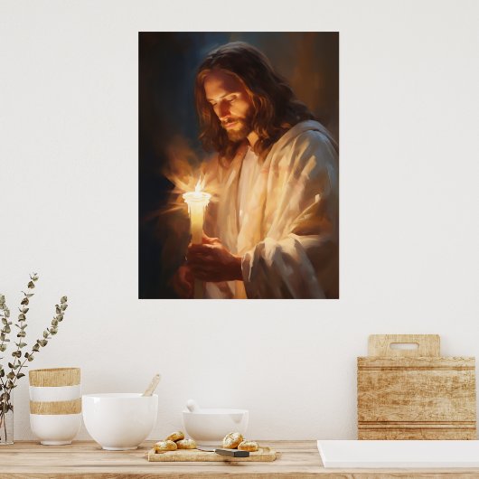 Jesus Holding Candle Art Poster (Küche)