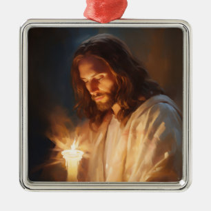 Jesus Holding Candle Ornament Aus Metall