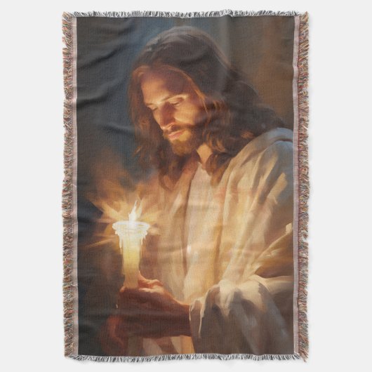 Jesus Holding Candle Throw Blanket Decke (Vorderseite Vertikal)