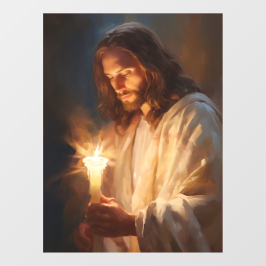 Jesus Holding Candle Window Fensteraufkleber (Blatt)