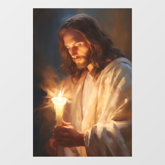 Jesus Holding Candle Window Fensteraufkleber (Blatt)