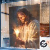 Jesus Holding Candle Window Fensteraufkleber (Café-Fenster)