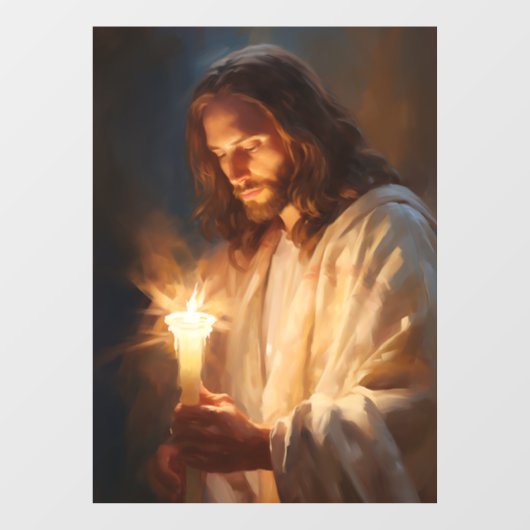 Jesus Holding Candle Window Fensteraufkleber (Blatt)