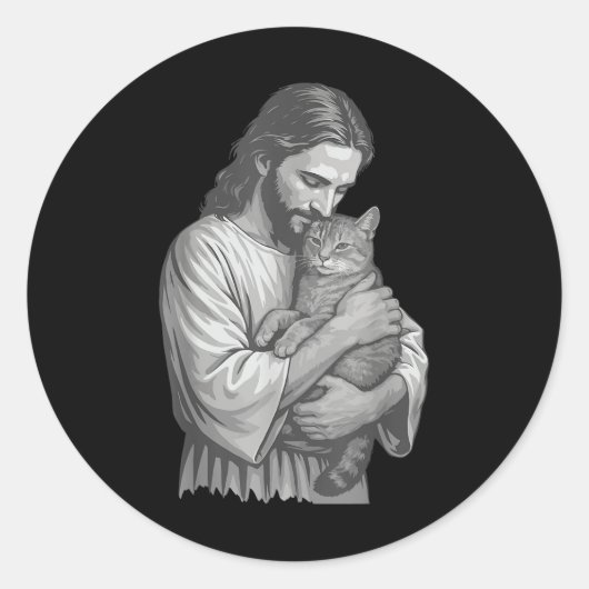 Jesus Holding Cat Runder Aufkleber (Vorderseite)
