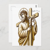 Jesus Holding Gold Cross in Hingabe Postkarte (Vorne/Hinten)