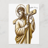 Jesus Holding Gold Cross in Hingabe Postkarte (Vorderseite)