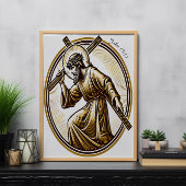 Jesus Holding Gold Cross rückwärtig Poster