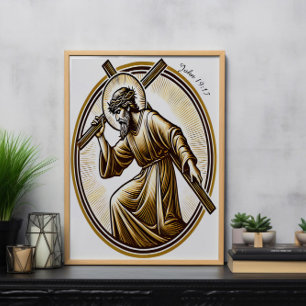 Jesus Holding Gold Cross rückwärtig Poster