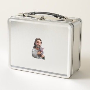 Jesus Holding Moo Deng_ Art Blending Whimsy Faith Metall Brotdose