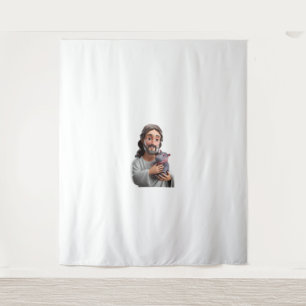 Jesus Holding Moo Deng_ Art Blending Whimsy Faith Wandteppich