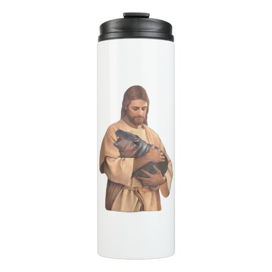 Jesus Holding Moo Deng Tank Top Thermosbecher (Vorderseite)
