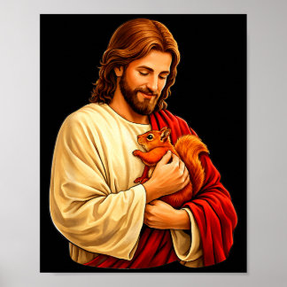 Jesus holding squirrel christian  poster