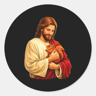Jesus holding squirrel christian  runder aufkleber