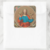 Jesus Holding Up the Eucharist (SNV 050) Quadratischer Aufkleber (Tasche)