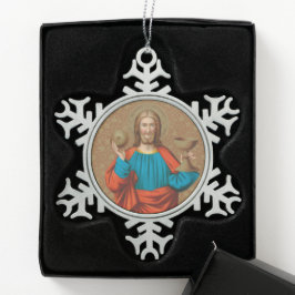 Jesus Holding Up the Eucharist (SNV 050) Schneeflocken Zinn-Ornament