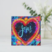 Jesus Hübsche Blumenfarben Herz Inspiration Dankeskarte (Stehend Vorderseite)