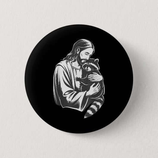 Jesus Hugging Raccoon Button (Vorderseite)