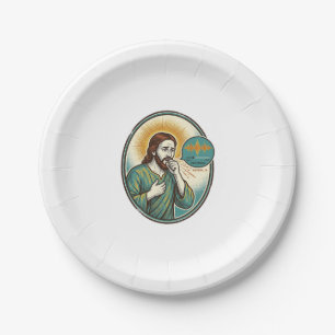 Jesus hustet mittlere Sprachnotiz Audio-Nachricht  Pappteller