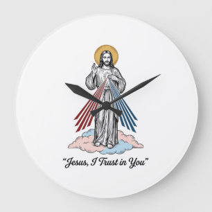 Jesus, ich vertraue auf dich Vintage-Gravur-Shirt- Große Wanduhr