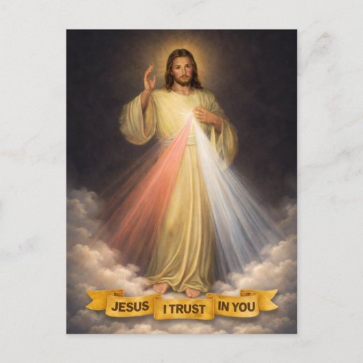 Jesus ich vertraue dir Göttliche Barmherzigkeit re Postkarte (Vorderseite)
