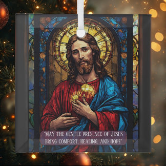Jesus Icon of Healing Religious Christmas Quote  Ornament Aus Glas