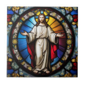 Jesus im Buntglasstil Fliese (Vorderseite)