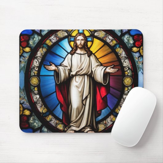 Jesus im Buntglasstil Mousepad (Mit Mouse)