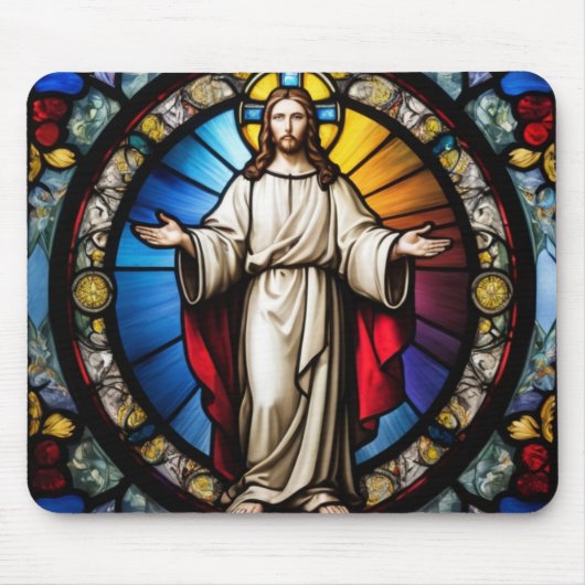 Jesus im Buntglasstil Mousepad (Vorne)