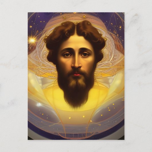 Jesus im Kosmos von Mucha AI Generated Art Postkarte (Vorderseite)