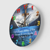 Jesus im Wasser 1 Peter 5:7 Große Wanduhr (Winkel)