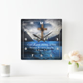 Jesus im Wasser 1 Peter 5:7 Quadratische Wanduhr (Zuhause)