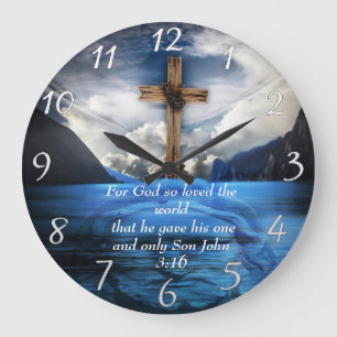 Jesus in dem aufbrechenden Wasser Johannes 3:16 Große Wanduhr