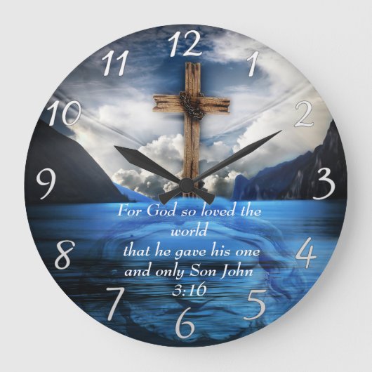 Jesus in dem aufbrechenden Wasser Johannes 3:16 Große Wanduhr (Vorderseite)