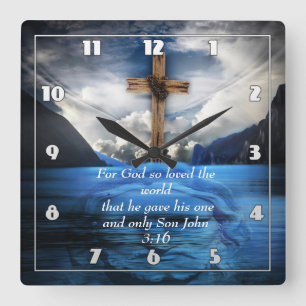Jesus in dem aufbrechenden Wasser Johannes 3:16 Quadratische Wanduhr