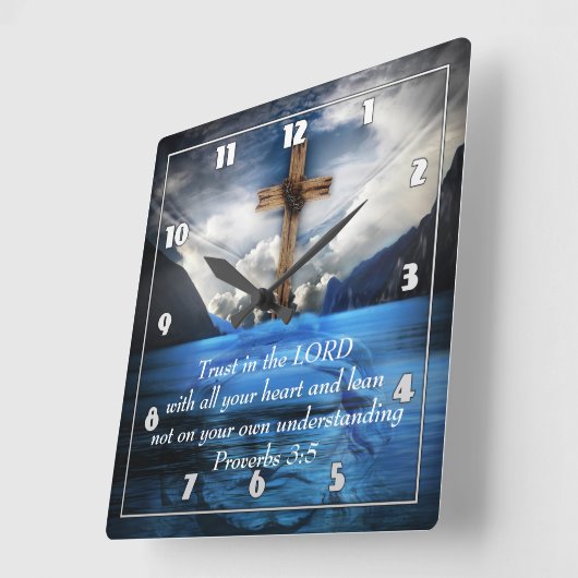 Jesus in den Wassersprichwörtern 3:5 Quadratische Wanduhr (Winkel)