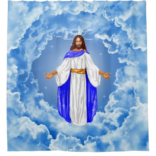 Jesus in den Wolken Duschvorhang (Vorderseite)
