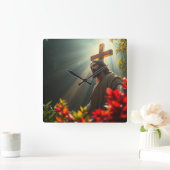 Jesus in der Gartenmauer-Uhr Quadratische Wanduhr (Zuhause)