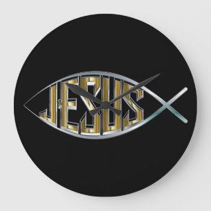 Jesus in einem Fischsymbol Große Wanduhr