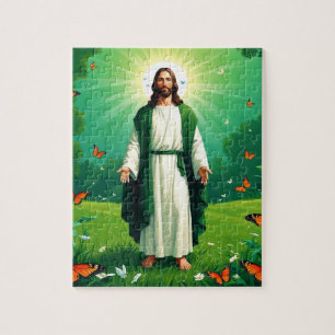 Jesus in einem Garten umgeben von Schmetterlingen Puzzle