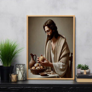 Jesus in Einsamkeit Breaking Heiliges Brot Poster