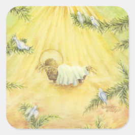 Jesus in Gefahr mit Doves Weihnachtskleber Quadratischer Aufkleber