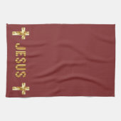 Jesus in Gold auf Burgund Küchentücher (Horizontal)