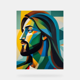 Jesus in grünem Kubismus 6 Acrylschild