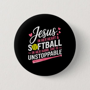 Jesus in ihrem Herzen und Softball in ihrer Hand S Button