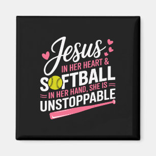 Jesus in ihrem Herzen und Softball in ihrer Hand S Magnet