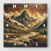 Jesus in majestätischer Berglandschaft mit Fluss Quadratische Wanduhr (Vorderseite)