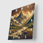 Jesus in majestätischer Berglandschaft mit Fluss Quadratische Wanduhr (Winkel)