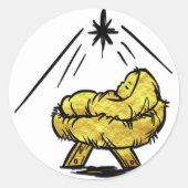 Jesus in Manger Gold Farbe Weihnachtsmarken Runder Aufkleber (Vorderseite)